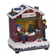 Χριστουγεννιάτικο Διακοσμητικό Μαγαζί, με Άγιο Βασίλη και Καμινάδα, Φωτιζόμενο (16cm)